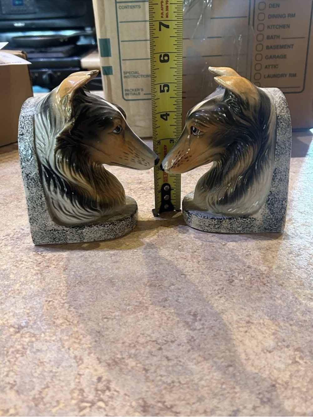 Vintage Collie Dog Head Bookends - Pair in Brown and Cream-no chips cracks EUC - Picture 2 of 13